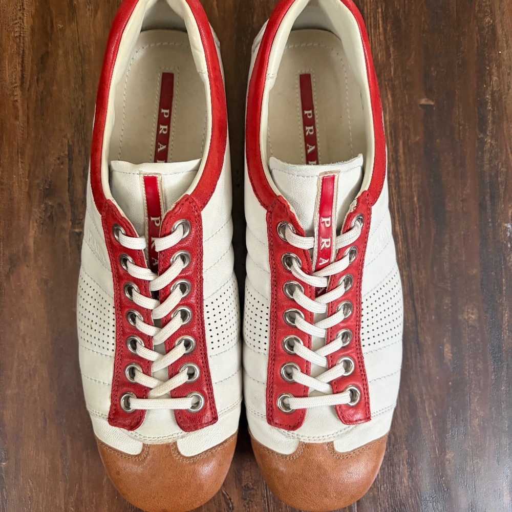 Prada Red and White Men's Sneakers